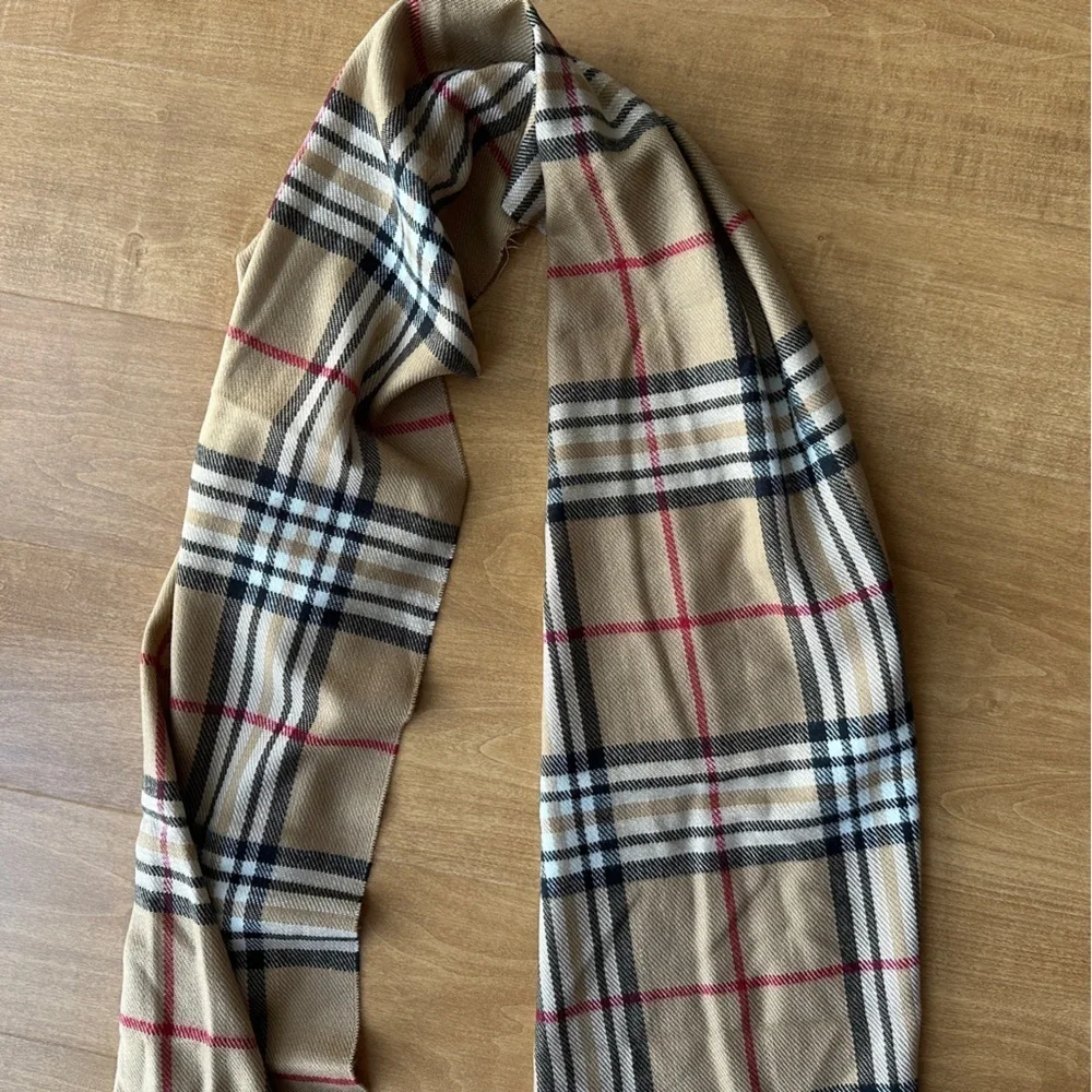 Classic Narrow Check Scarf, Fringe Edged Scarf, Beige/Black/Red